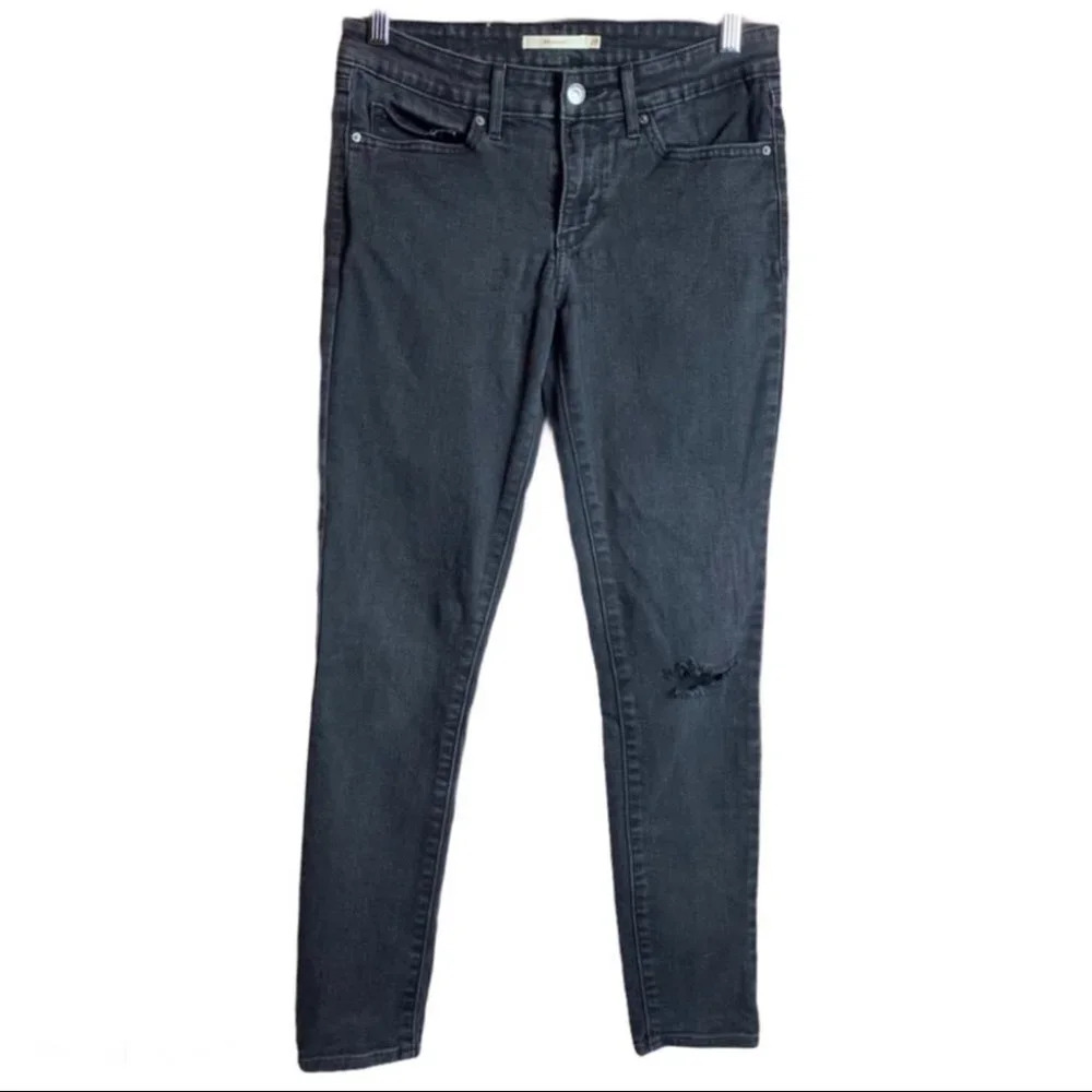 Levi’s 711 Skinny 27X28 Black  Faded Distressed